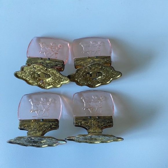 Antique Czech Glass Place Cards Holders: Set of 4, Pink Intaglio Glass - Picture 10 of 11